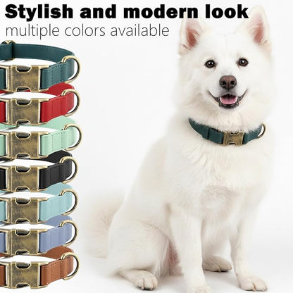 Silicone Dog Collar and Leash Set, Waterproof & Odor-Proof Puppy Collar for Small Dogs, Soft Flexible Leather-Look Dog Collars, Durable Thick Adjustable Pet Collar (Green, Small (9-14" Neck))