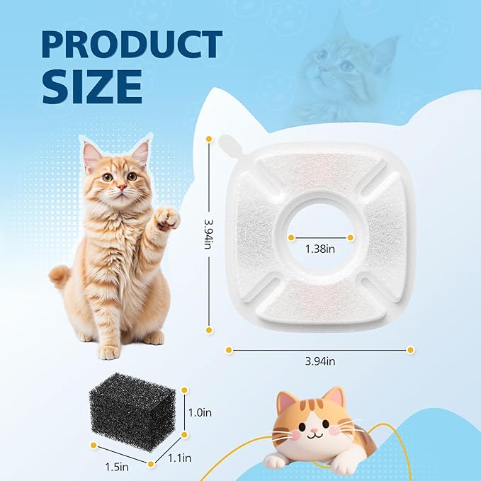 32 Pack Pet Fountain Filters for Veken 95oz/2.8L, 67oz, 85oz, 135oz Dog & Cat Water Fountains, Includes 16 Pcs Filter Replacements & 16 Pcs Pre-Filter Sponges