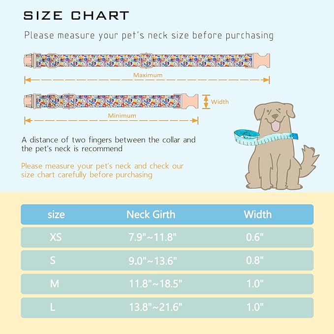 Faygarsle Multi-Colored Splotches Pattern Dog Collar for Small Medium Large Dogs Cute Puppy Collars for Female Dogs for Summer Spring Wedding Necklace Girl Dog Collar XS