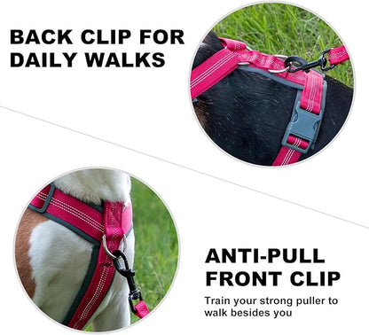 Plutus Pet No Pull Dog Harness, Adjustable Nylon Harness with Soft Padding, Reflective and Heavy Duty Dog Harness for Small, Medium, Large Dogs(Hot Pink, XL)