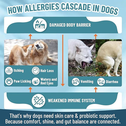 VICSOM Dog Allergy Chews for Dogs Itching Skin Relief with Probiotics for Dogs Immune Support, Itchy Skin & Ears, Licking Paws, Itch Relief for Dog with Probiotics for Gut Health, 200 Chews
