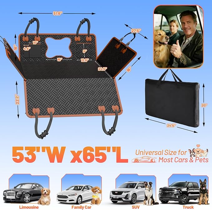 Diiouogs Dog Car Seat Cover for Back Seat Waterproof Pet Hammock with Hard Bottom Sturdy 400lb Backseat Extender for Dogs Easy to Clean Car Seat Protector Dog car seat Covers