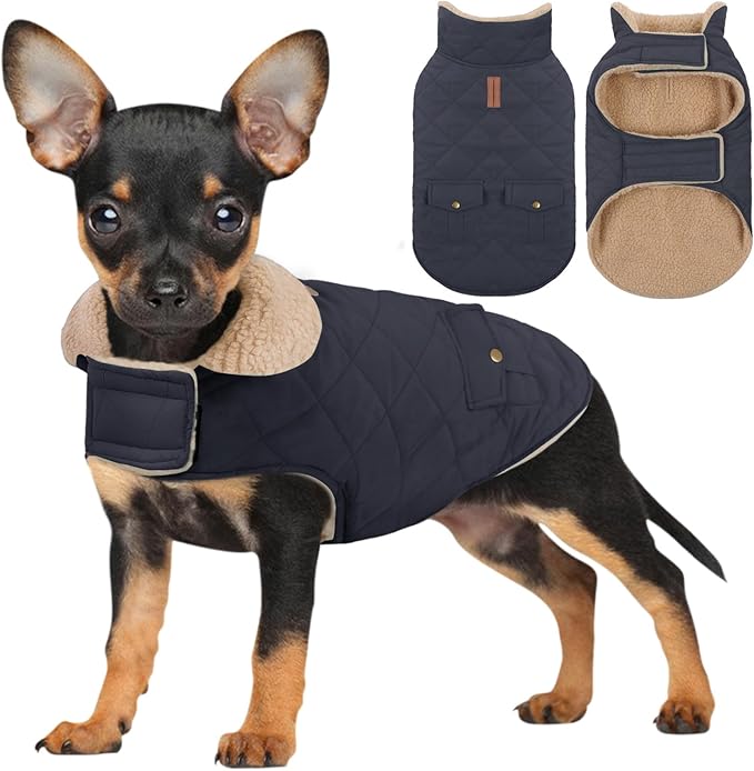 Dog Winter Coat for Small Dogs, Puppy Solid Jacket, Pet Warm Coat for Cold Weather, Windproof Pets Thickened Outfits Garments Indoor Outdoor, NavyBlue XS