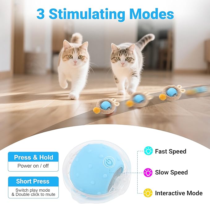 MoofeePaws Interactive Cat Toys for Indoor Cats Fast Rolling Ball, Automatic Motion Activated Ball, Hide and Seek for Indoor Exercise Toys, Real Bird Squeaky for Kitten Exercise Kicker