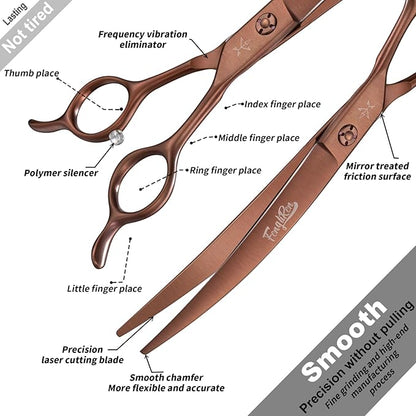 High-end Professional Dog Grooming Curved Scissors Pet Curved Shears 7 Inches Extremely Very Sharp Made Of Stainless Steel Alloy By Hand For Dog Cat Groomer
