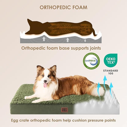 EHEYCIGA Orthopedic Foam Dog Bed for Large Dogs, 35"L x 23"W x 3.5"Th, Dark Green