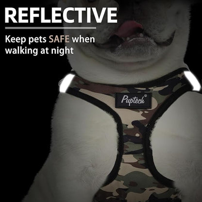 PUPTECK Dog Harness and Leash Set for Small Medium Dogs No Pull Step-in Soft Mesh Puppy Cat Vest Harnesses Reflective at Night, Camouflage, XS