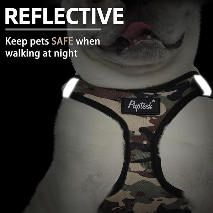 PUPTECK Dog Harness and Leash Set for Small Medium Dogs No Pull Step-in Soft Mesh Puppy Cat Vest Harnesses Reflective at Night, Camouflage, L