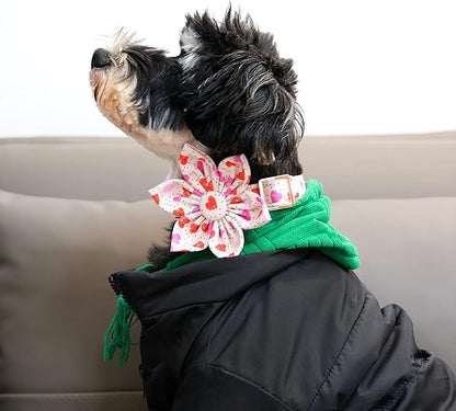 Lionet Paws Valentine‘s Day Dog Collar with Flower, Soft and Comfortable, Adjustable Collar for Medium Dogs Girl, Neck 13.5-22 inches