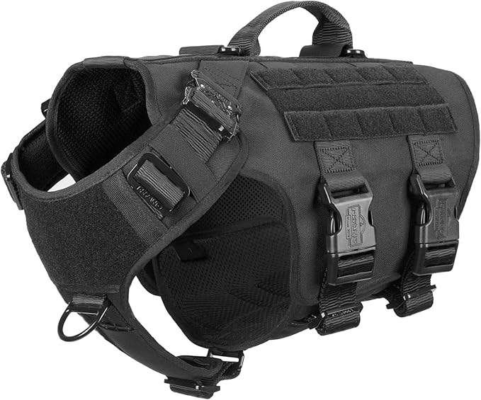 ICEFANG GN3 Tactical Dog Harness with 6X Buckle,Dog Molle Vest with Handle,3/4 Body Coverage,Hook and Loop Panel for ID Patch,No Pulling Front Clip (XL (32"-39" Girth), Black)