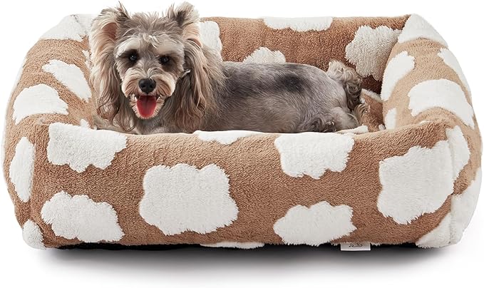 JOEJOY Small Dog Bed for Small Dogs, Rectangle Washable Orthopedic Dog Bed with Removable Zipper Cover, Cute Soft Calming Puppy Pet Bed with Jacquard Shaggy Plush & Non Skid Bottom