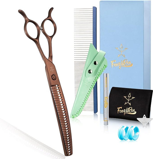 High-end Professional Dog Grooming Curved Thinning Scissors Teeth Blending Shears Pet Texturizing Thinner Blender Shears 7.5 Inch Extremely Very Sharp Made Of Stainless Steel Alloy For Dog Cat Groomer