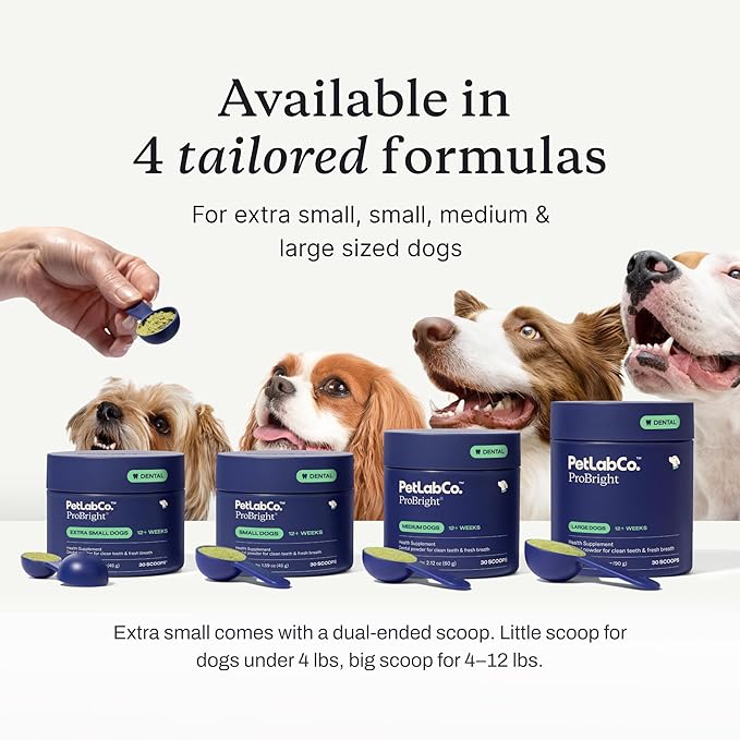 PetLab Co. ProBright Dental Powder - Dog Breath Freshener - Teeth Cleaning Made Easy – Targets Tartar & Bad Breath - Formulated for Extra Small Dogs - Packaging May Vary