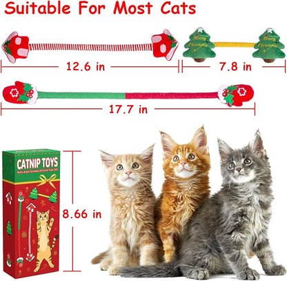 Retro Shaw Catnip Toys, Kitty Xmas Bundle Cat Toys Chew Ropes 3PCS, Catnip Kitten Toys for Indoor Cats Kitty, Safe Kitten Teething Chew Toy Cat Nip Kicker String