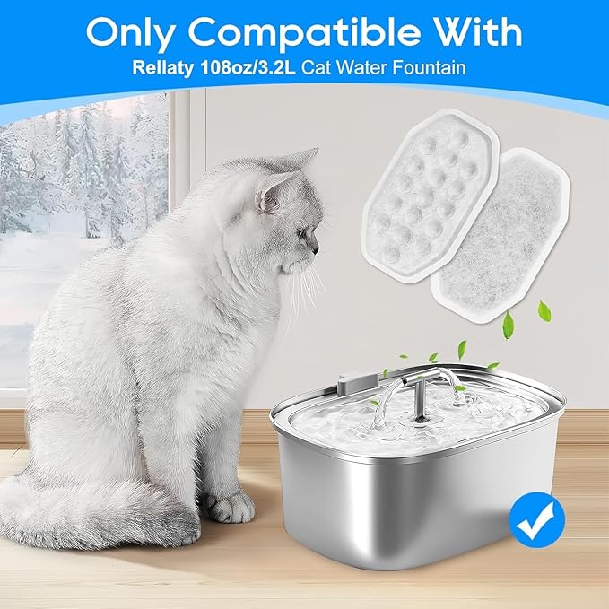 MyfatBOSS 24 Pack Stainless Steel Cat Fountain Filters Compatible with Rellaty & Fit for Neareal Cat Fountain 108oz/3.2L, Replacement for Automatic Pet Fountain Dog Water Dispenser
