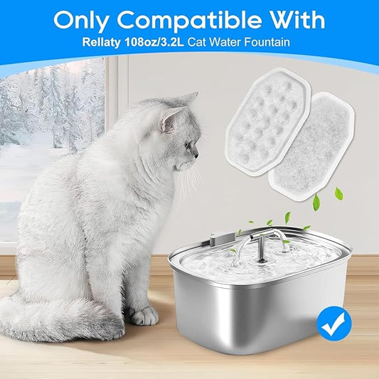 MyfatBOSS 24 Pack Stainless Steel Cat Fountain Filters Compatible with Rellaty & Fit for Neareal Cat Fountain 108oz/3.2L, Replacement for Automatic Pet Fountain Dog Water Dispenser