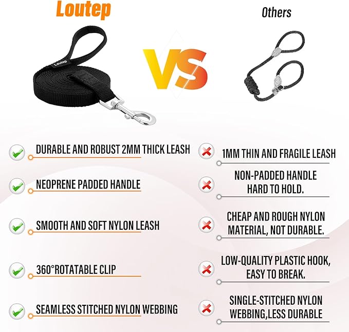 Dog Training Leash - Long Line for Recall & Obedience, Nylon Training Lead with Padded Handle, 15 ft / 20 ft / 30 ft / 50 ft / 100 ft - Long Leash for Dogs Outside, Small/Medium/Large