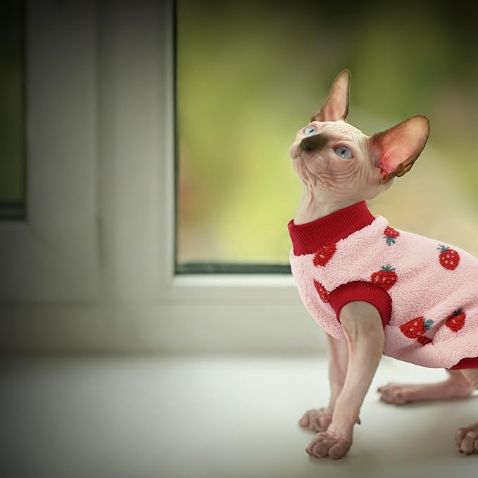 PUMYPOREITY Cozy Fleece Cat Sweater - Stretchy & Warm Knitted Cat Shirt, Super Soft Kitten Sweater, Machine Washable Pet Clothing for Comfort & Style, Pink, XL