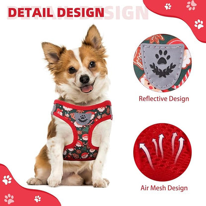 KOOLTAIL Christmas Dog Harness for Small Medium Dogs,Dog Harness and Leash Set, Step in No Pull Soft Mesh Padded Adjustable and Reflective Pet Vest Harness Puppy, Extra Harness for XS S Dogs, S
