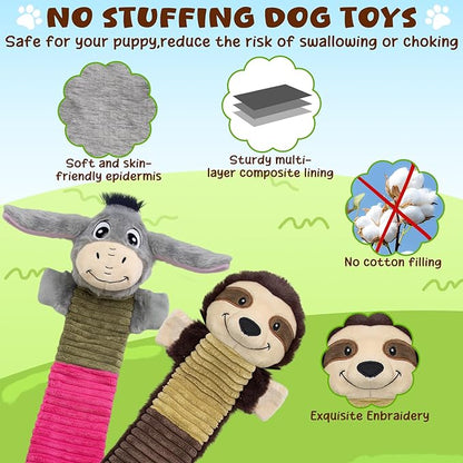 MeetYooo 2 Pack No Stuffing Dog Squeaky Toys,Dog Chew with Crinkle and Squeaker,Cute Animal Plush to Keep Them Busy, Suitable for Large, Medium and Small Breeds (Donkey&Sloth