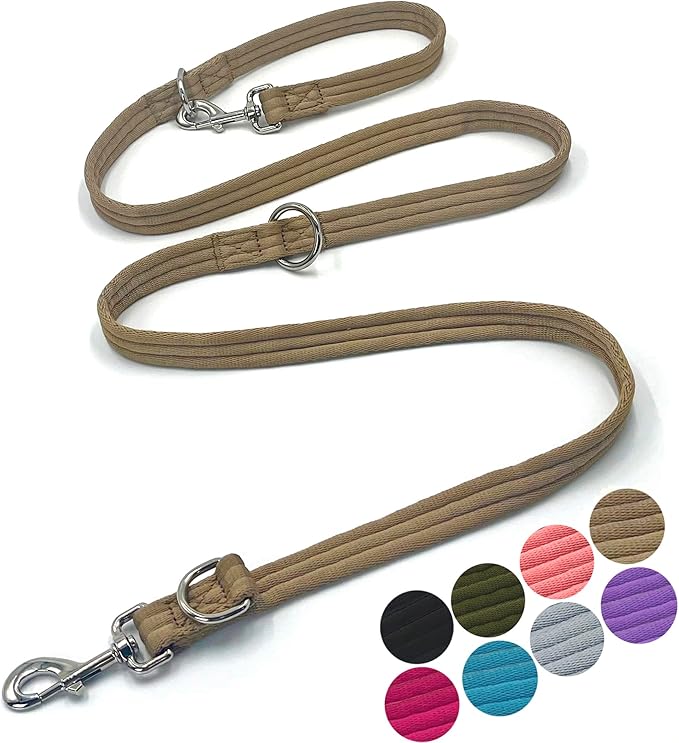 Dog Leash-Multifunctional Double Ended,for Obedience Training Or Distance Work Easy to Use,Lightweight,Soft&Durable Convertible Hands Free,Crossbody,Over Shoulder (Light Military Tan, 2M*2.5CM)