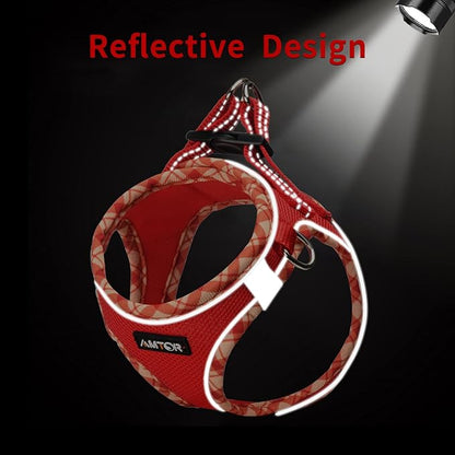 AMTOR Small Dog Harness with Leash Set, No Escape Easy Walk Puppy Harnesses for Training Walking, Step-in Reflective Soft Dogs Vest for XS S Medium Extra-Small Large Sized Dog(Red,XXS)