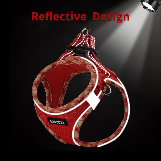 AMTOR Small Dog Harness with Leash Set, No Escape Easy Walk Puppy Harnesses for Training Walking, Step-in Reflective Soft Dogs Vest for XS S Medium Extra-Small Large Sized Dog(Red,M)