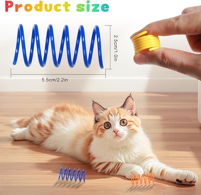 FAXLEVY 135 Pack 9 Colors Cat Spring Toys, Interactive Coil Plastic Spiral Spring Cat Toys for Indoor Cats Hunting, Biting, Swatting, and Active Play