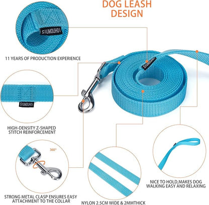 Siumouhoi Strong Durable Nylon Dog Training Leash, 1 Inch Wide Traction Rope, 10 ft Long, for Small and Medium Dog (Mint Blue, 10 Feet)