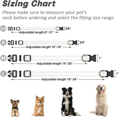 Reflective Dog Collar for Extra Small Dogs Cats, Cute Adjustable Heavy-Duty Nylon Puppy Collars for Boy and Girl Female, Soft Pet Accessories with Quick Release Buckle, Neck 8-12", White