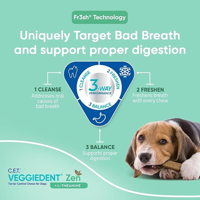 Virbac C.E.T. VEGGIEDENT Zen Tartar Control Chews for Dogs - Multifunctional to Support Mental Well-Being, VOHC Approved - Small 11-22lbs