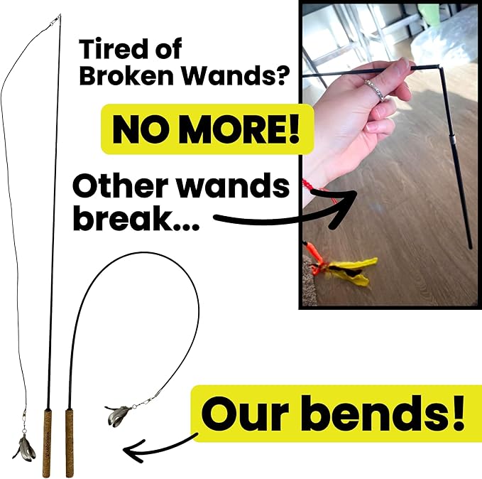 repounce Forever Stick - The Unbreakable Cat Wand Toy, Extra Long Durable Cat String Toy for Indoor Cats, Cat Fishing Pole Toy for Bored Indoor Adult Cats, Feather String Toy On Stick Enrichment