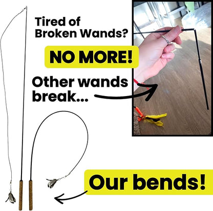 repounce Forever Stick - The Unbreakable Cat Wand Toy, Extra Long Durable Cat String Toy for Indoor Cats, Cat Fishing Pole Toy for Bored Indoor Adult Cats, Feather String Toy On Stick Enrichment