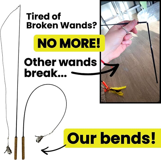 repounce Forever Stick - The Unbreakable Cat Wand Toy, Extra Long Durable Cat String Toy for Indoor Cats, Cat Fishing Pole Toy for Bored Indoor Adult Cats, Feather String Toy On Stick Enrichment