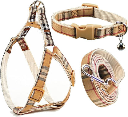 NISIYE Cute Plaid Dog Collar Harness and Leash with Safety Buckle - Adjustable and No Pull Comfortable Dog Collars for Small Puppy, Stylish Durable Gift for Boy Girl Pets