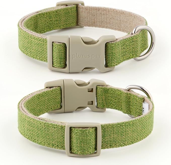 Plutus Pet Cotton Hemp Dog Collar and Leash Set, Adjustable Collar for Small, Medium, and Large Dogs, Heavy Duty and Soft on Skin, Green, XL