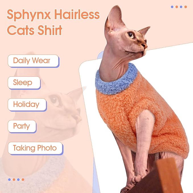 ADNIKIA Cat Sweater, Warm Kitten Coat Fleece Vest, Sphynx Hairless Cat Shirts, Soft Pajamas for Cats Only