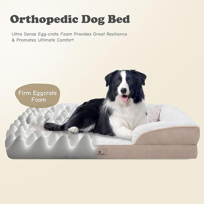 PetFun XL Orthopedic Dog Beds Large Sized Dog - Washable Large Dog Cat Bed Waterproof, Comfort Dogs Couch Sofa with Washable Removable Cover, Pet Bed with Nonskid Bottom, Beige, 48"