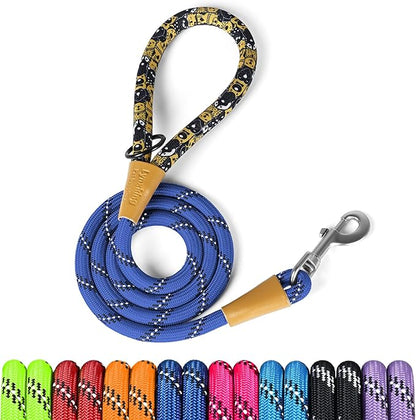 lynxking Rope Dog Leash 6 FT with Comfortable Padded Handle, Highly Reflective Threads Leash for Small Medium Large Dogs (Blue, Small 3/8in x 6ft-Rope Clasp)