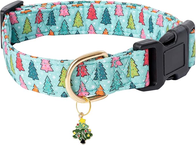 Faygarsle Green Dog Collar with Charm Design Christmas Theme Pattern for Small, Medium, Large Dogs - Cute, Stylish Collar for Girl, Boy Dogs - XS