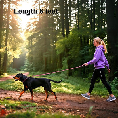 Heavy Duty Double Handle Dog Leash 6 ft Long for Total Control, Padded 2 Handle, Reflective Training Lead for Medium Large Dogs (Pink, 6 FT)