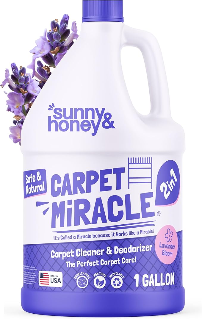 Sunny & Honey Carpet Cleaner Shampoo - Pet Stain Remover & Surface Smell Eliminator - Rug Cleaner & Upholstery Cleaner Solution for Machine Use (128 fl oz, Light Lavender Scent)