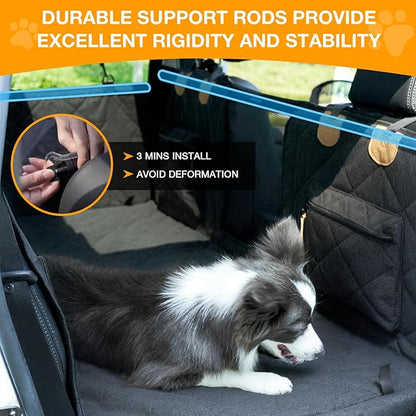 COMPAWNY Dog Car Seat Cover, Hard-Bottom Back Seat Extender for Pets, Waterproof Nonslip Hammock for Car, Backseat Dog Bed for Cars SUVs Trucks, Car Seat Protector, Universal Fit 52 x 25 in, Black