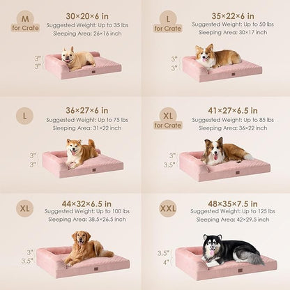 EHEYCIGA XL Dog Bed Memory Foam for Crate, Extra Large Dog Bed Orthopedic with Washable Removable Cover, Waterproof Pet Sofa Couch XLarge Size Dogs, 41x27x6.5, Pink