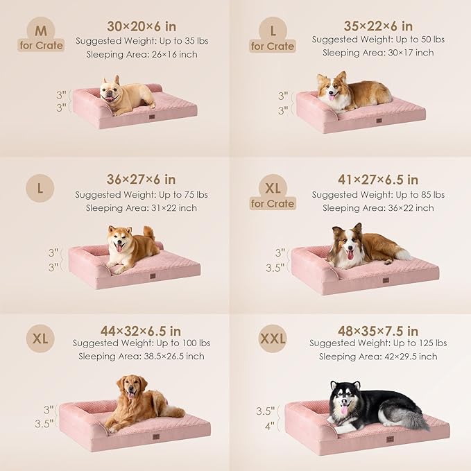 EHEYCIGA Memory Foam Dog Bed Large Size Dogs, Orthopedic Dog Bed Large with Washable Removable Cover, Waterproof Pet Sofa Couch with Nonskid Bottom, 36x27x6, Pink