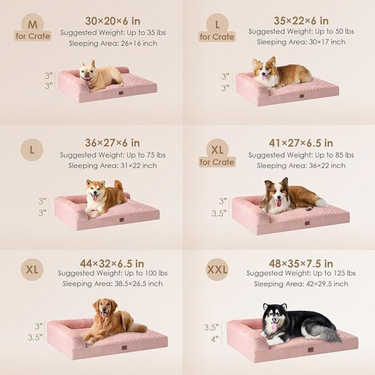 EHEYCIGA XXL Dog Bed Memory Foam, Orthopedic Giant Dog Bed Jumbo with Washable Removable Cover, Waterproof Pet Sofa Couch with Nonskid Bottom, 48x35x7.5, Pink