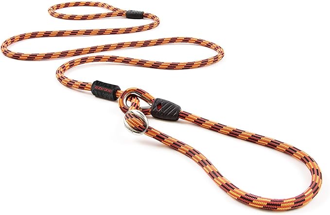 EzyDog Luca Slip Lead Dual Function Premium Heavy Duty Rope Leash for Dogs That Pull Slip Leash & Gentle Lead Head Halter, for Medium and Large Dogs (5.5ft x .33', Orange)