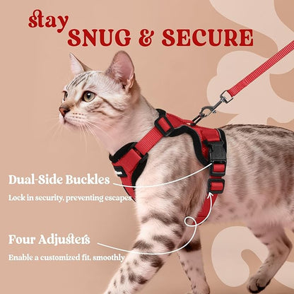 rabbitgoo Cat Harness and Leash for Walking, Escape Proof Soft Adjustable Vest Harnesses for Cats, Easy Control Breathable Reflective Strips Jacket, Red, M