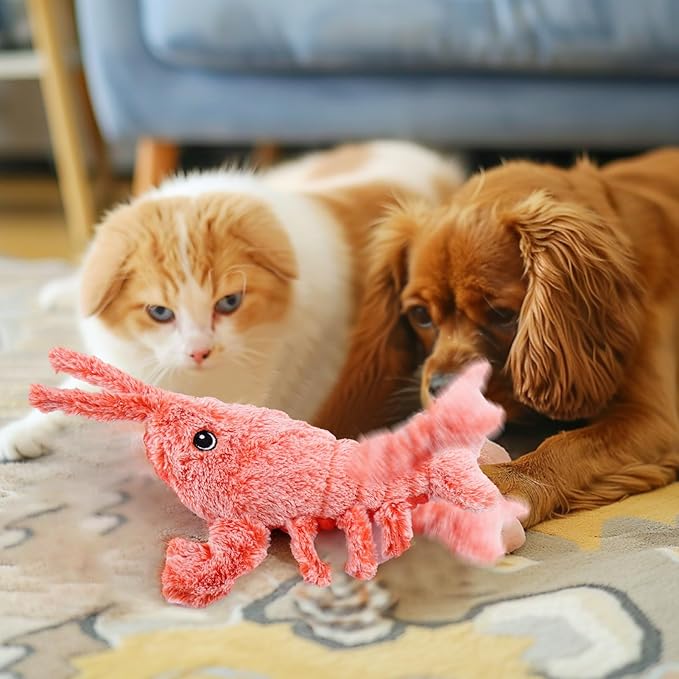 Mity Rain Interactive Lobster Dog Toy - Keeps Small, Medium & Large Dogs Busy Indoors & Outdoors - Rechargeable, Plush & Squeaky