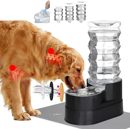 RIZZARI Large Water Dispenser for Dogs: 8L Raised Gravity Black Automatic Stainless Steel Waterer with Specialized Brush and Triple Filter for Senior Dogs - Good for Spine - in Bedroom Garden